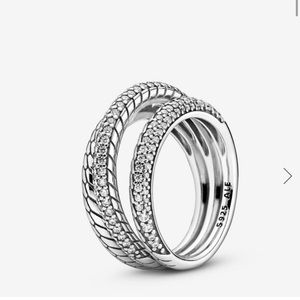 Pandora Triple Band Pave Ring - Silver